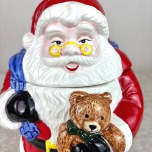 The Cook's Bazaar Holiday Collection Ceramic Santa Toy Sack Cookie Jar 11 in